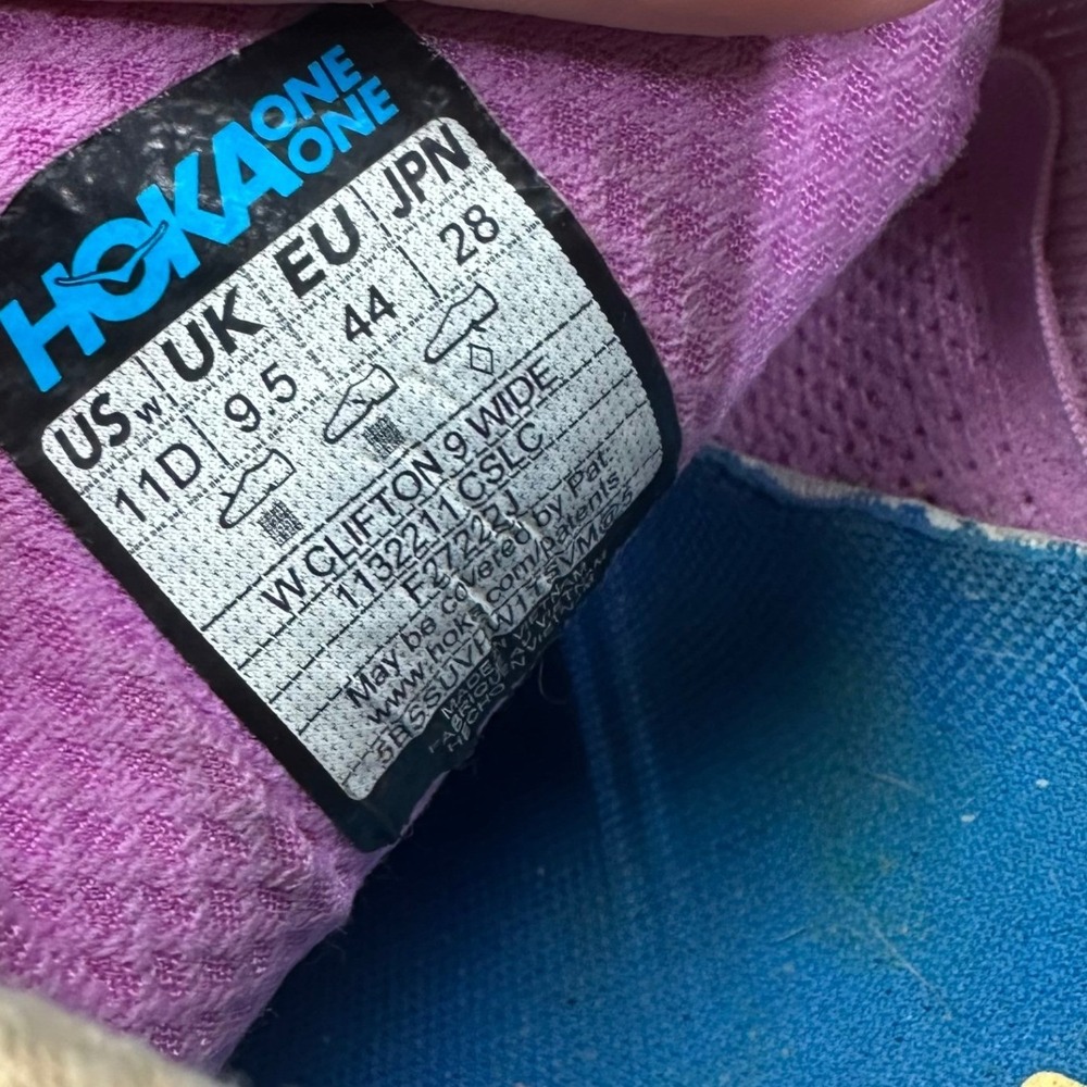 Hoka One One Clifton 9 Shoes Womens 11D Wide Pink Blue Comfort Chunky Sneakers - Picture 12 of 13